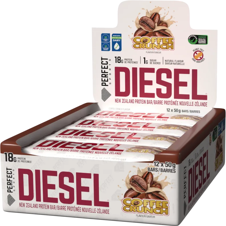 DIESEL Coffee Crunch protein bar – energizing flavour with 18g protein and clean ingredients.