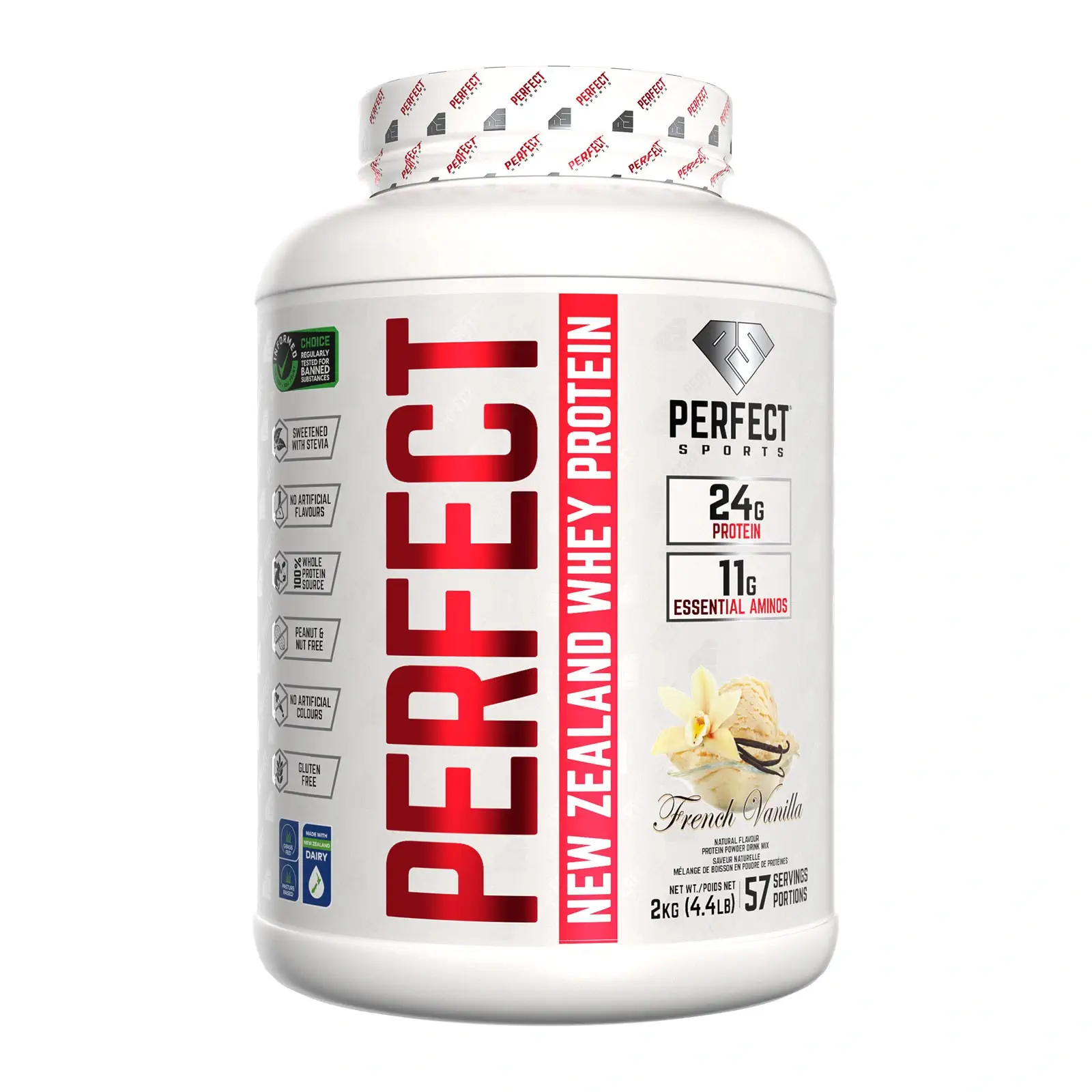 PERFECT New Zealand Whey Protein - 4.4 LBS French Vanilla Flavour