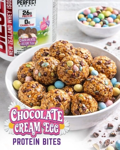 Peanut Butter Chocolate Egg Power Bites, made with DIESEL Chocolate Cream Egg.⁠