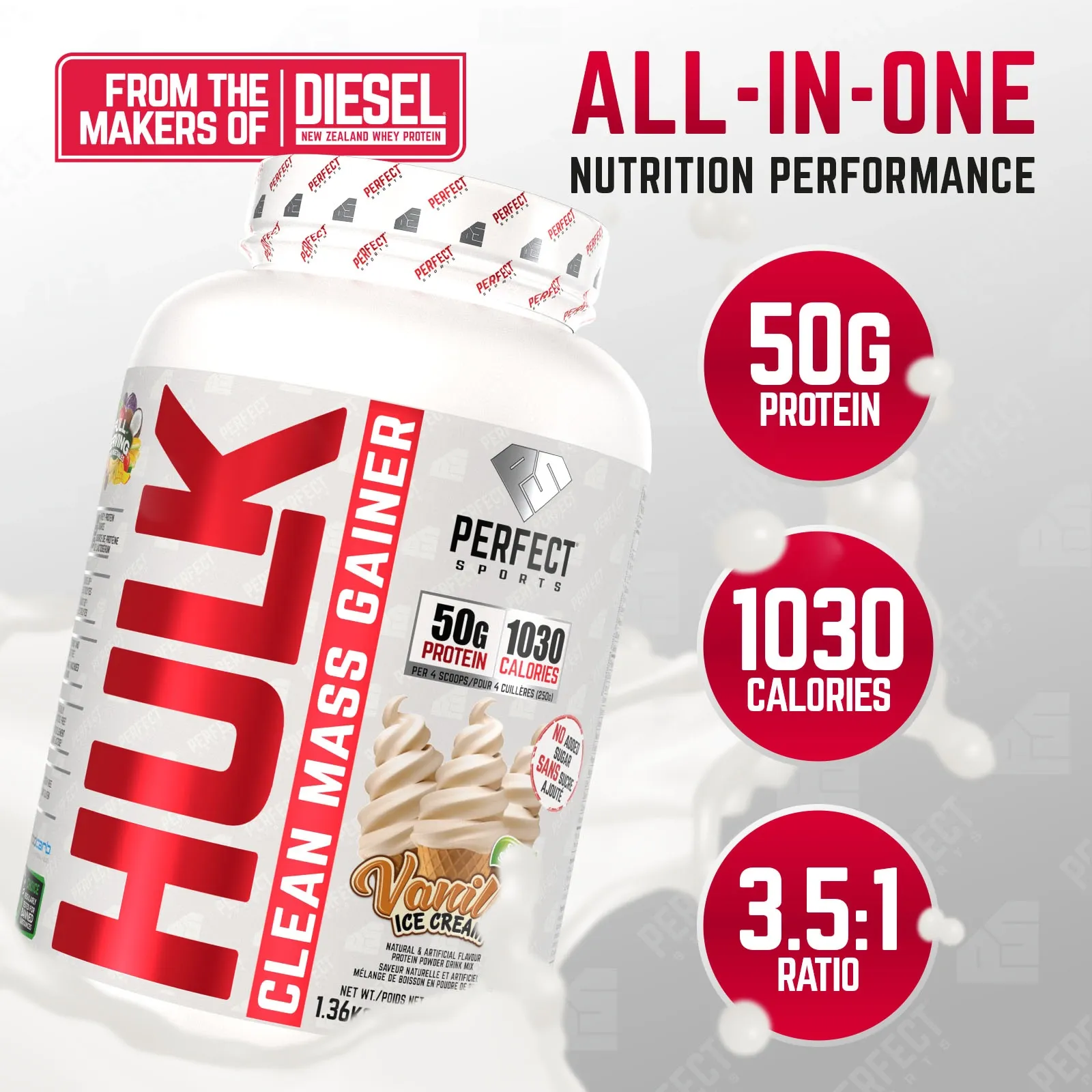 HULK Clean Mass Gainer - 3lb Vanilla Ice Cream Flavour