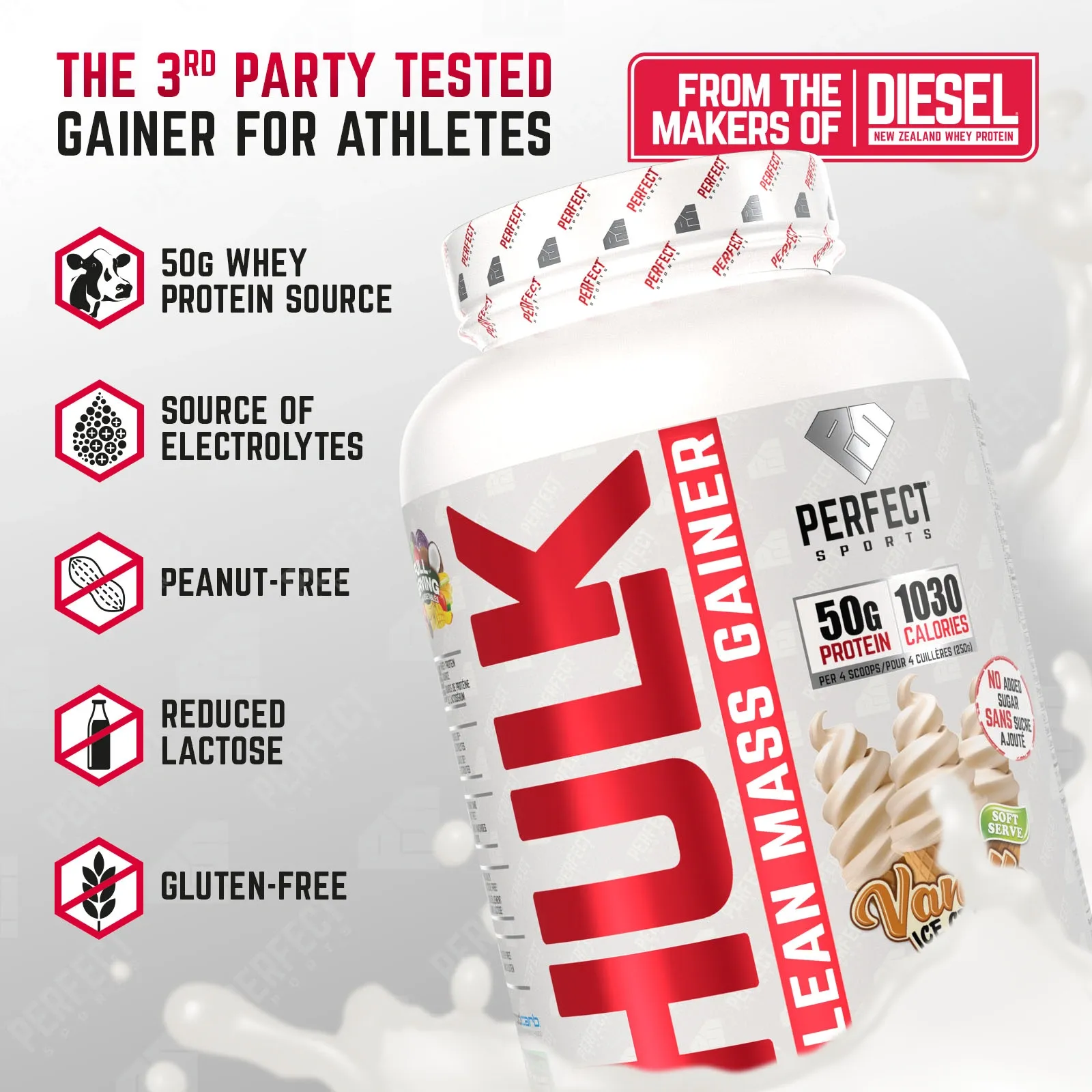 HULK Clean Mass Gainer - 3lb Vanilla Ice Cream Flavour