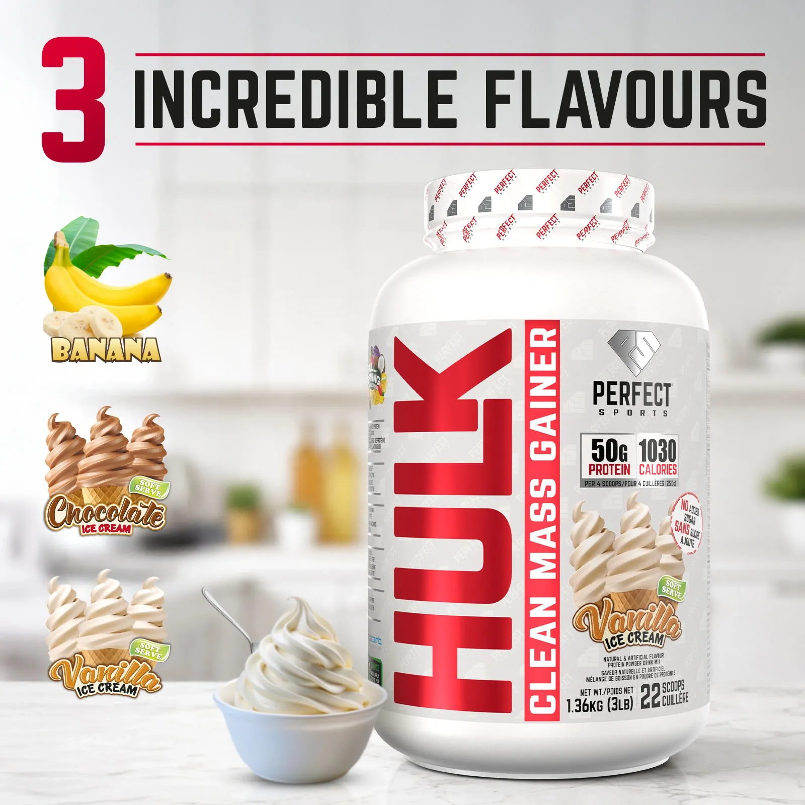 HULK Clean Mass Gainer - 3lb Vanilla Ice Cream Flavour