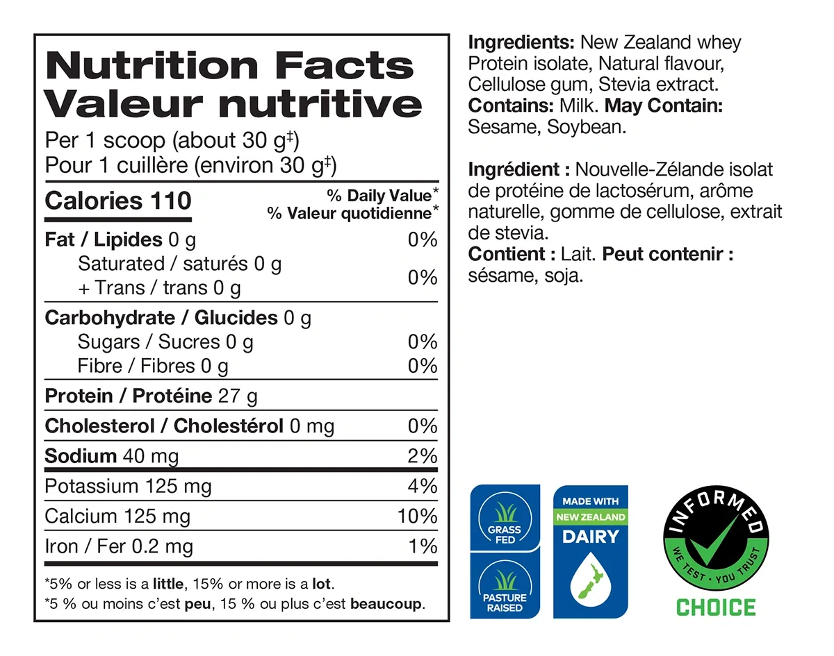 DIESEL New Zealand Whey Protein Isolate: Nutrition Facts - Banana Flavour