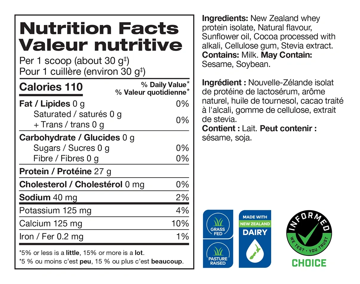 DIESEL New Zealand Whey Protein Isolate: Nutrition Facts - Mocha Latte Cappuccino Flavour