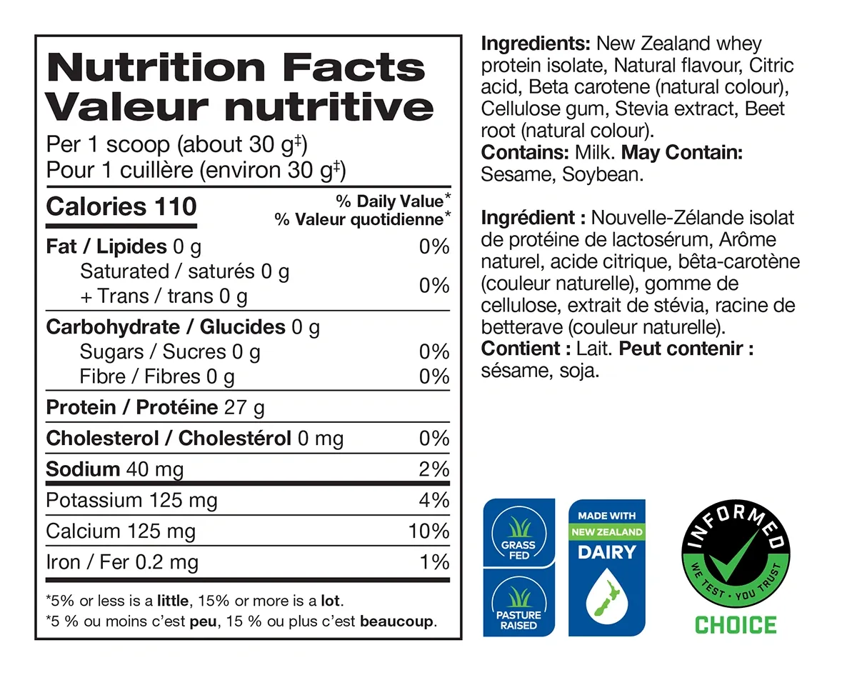 DIESEL New Zealand Whey Protein Isolate: Nutrition Facts - Orange Cream Cyclone Flavour