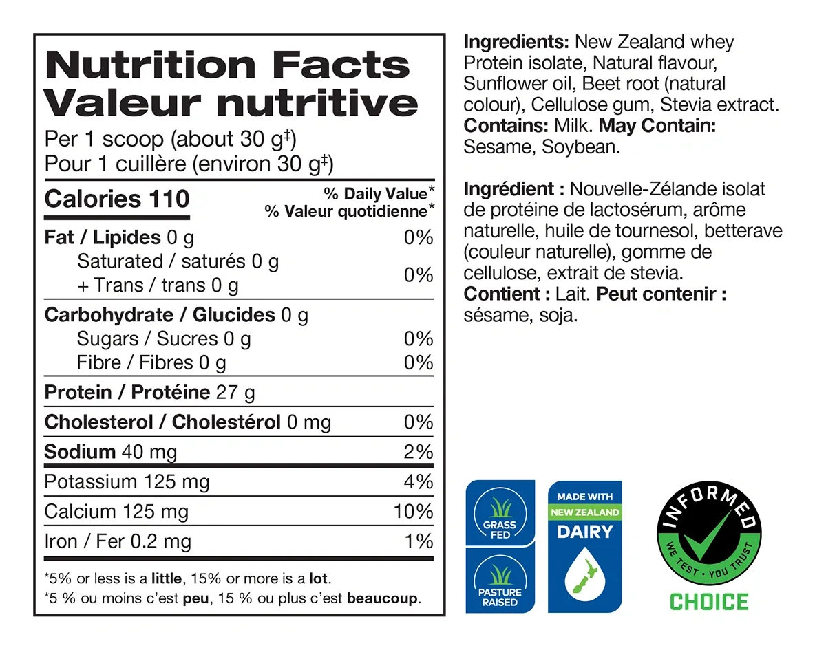 DIESEL New Zealand Whey Protein Isolate: Nutrition Facts - Strawberry Flavour